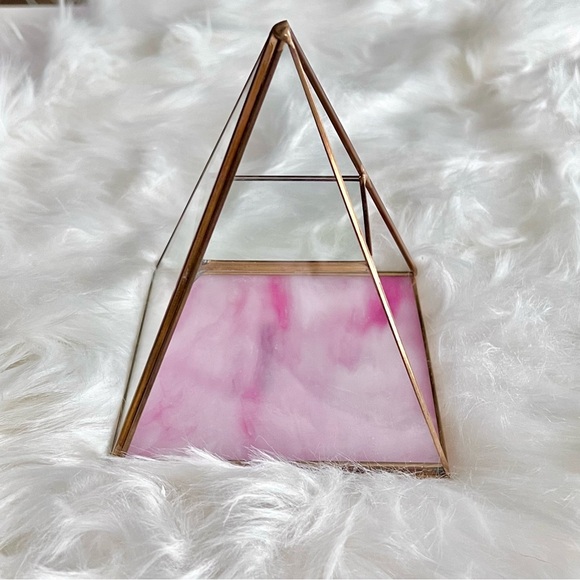 NEW! Set of 2 Glass Pyramid Pink Gold Jewelry Storage Organizer Home Decor - Picture 6 of 9